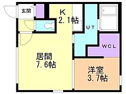 札幌市営南北線 中の島駅 徒歩7分の賃貸マンション 1階1LDKの間取り