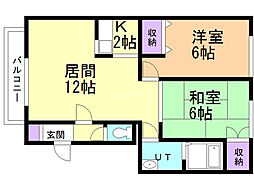 サンライズマンション3B 2LDKの間取図画像