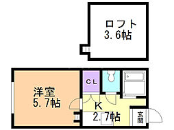 パームツリー月寒東 2階1Kの間取り