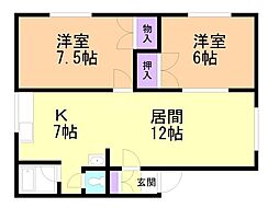 コーポ仲川1 2LDKの間取図画像