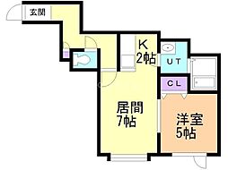 エルズカーサIII 1階1LDKの間取り