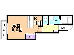 ジェルメブリーゼ 1階1Kの間取り