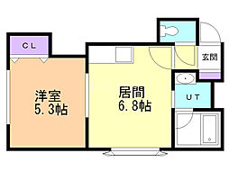 ミレニアム学園前 1DKの間取図画像