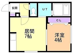 札幌市営東豊線 美園駅 徒歩3分の賃貸マンション 4階1DKの間取り