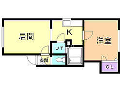 シャネル月寒イースト館 1LDKの間取図画像