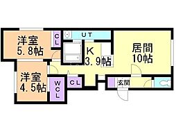 札幌市南区澄川三条4丁目マンション 2LDKの間取図画像