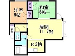 プライムハウス美園B 2LDKの間取図画像