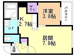 JR千歳線 北広島駅 徒歩18分の賃貸マンション 4階1LDKの間取り