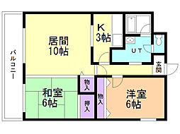 トーアマンション 2LDKの間取図画像