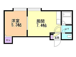エスコート真駒内 1DKの間取図画像