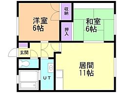アカツキハイツB 2LDKの間取図画像