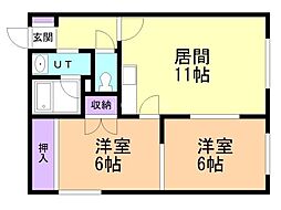 プルーデンス西岡 2LDKの間取図画像