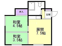 アーバンハイツK-1 2DKの間取図画像