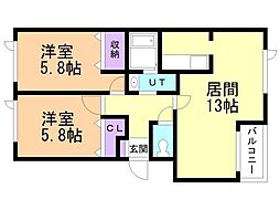 リーフガーデン藻岩1 2LDKの間取図画像