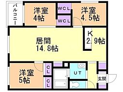 インフィニト月寒中央コート 3LDKの間取図画像