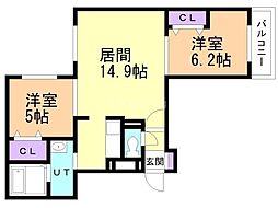 ジュエルスカイ天神 2LDKの間取図画像