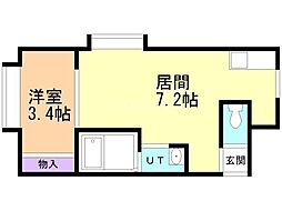 フラットJ月寒西 1DKの間取図画像