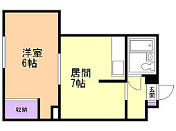藤井ビル中の島 1DKの間取図画像