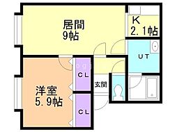 ミーサ・ハギナカ 1LDKの間取図画像
