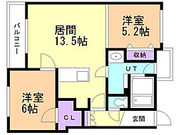 カーサフェリーチェ学園前 2LDKの間取図画像