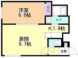 ブランブリエ中の島B 1LDKの間取図画像