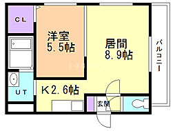 アボンド学園前A 1LDKの間取図画像