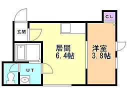 フラットJ学園前 1DKの間取図画像