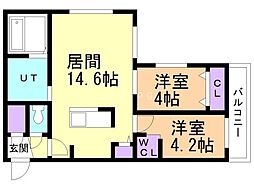 札幌市豊平区福住一条1丁目マンション 2LDKの間取図画像