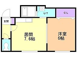 レクレール澄川 1DKの間取図画像