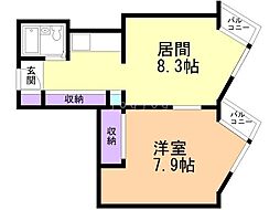 平岸パークマンション 1LDKの間取図画像