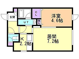 ブランノワール中の島 1LDKの間取図画像