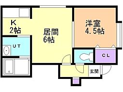 クレアシオン美園 1DKの間取図画像