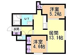 アルファ学園前 2LDKの間取図画像