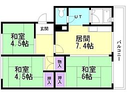 札幌西月寒団地6 3DKの間取図画像