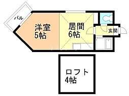 シャトー中の島 1DKの間取図画像