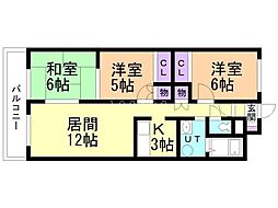 プリムラK3 3LDKの間取図画像