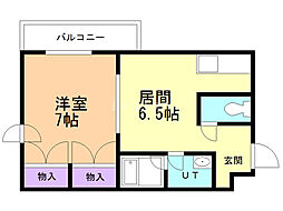 ハイエスト中の島 1DKの間取図画像