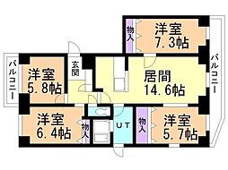 札幌市清田区北野一条2丁目マンション 4LDKの間取図画像