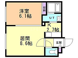 カムイH38 1LDKの間取図画像