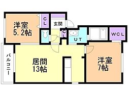 プラムハイツ 2LDKの間取図画像