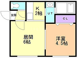 クレセア学園前 1DKの間取図画像