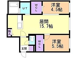 ALPHA南8条 2LDKの間取図画像