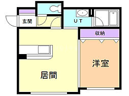 クロス水車町 1LDKの間取図画像