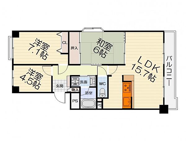 大阪府高石市東羽衣1丁目(賃貸マンション3LDK・3階・72.25㎡)の写真 その2