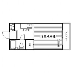 上賀茂スチューデントハイツ 2階ワンルームの間取り