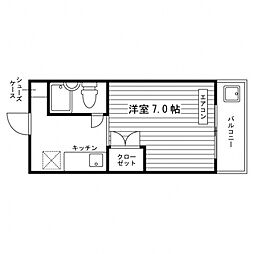 リバティ小林 3階ワンルームの間取り