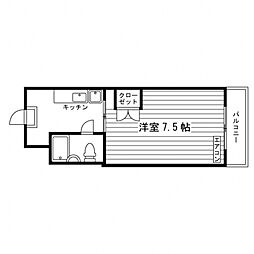 クレセント一乗寺 ワンルームの間取図画像