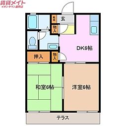 エクセレントハイツ 2階2DKの間取り