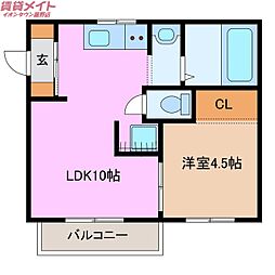 Ｓｕｎ　Ｓｉｅｓｔａ　ＫＯＭＯＮＯI 2階1LDKの間取り