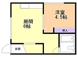 中田ハイツ 1DKの間取図画像